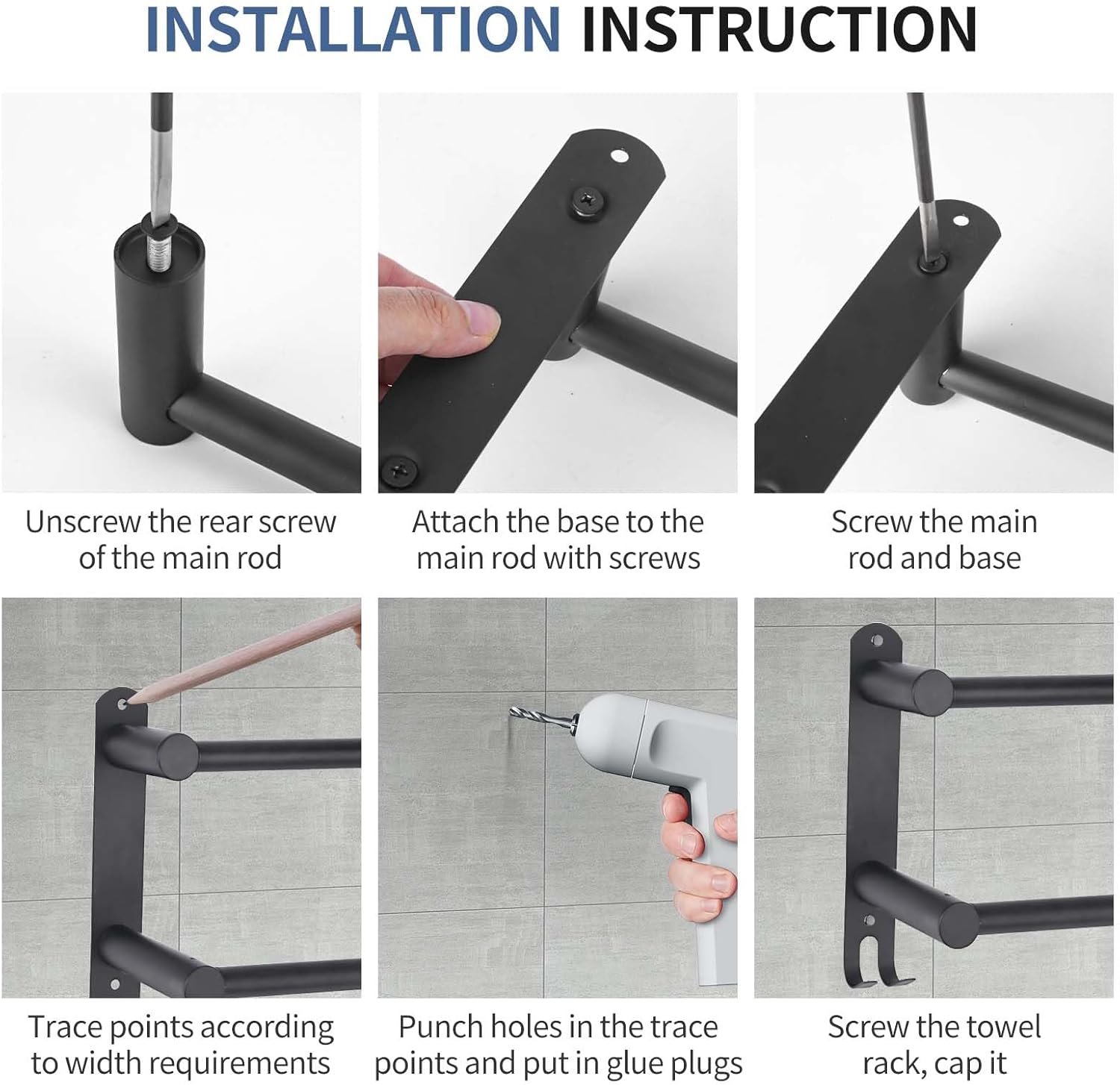 Adjustable Black Towel Rack for Bathroom Durable Stylish Design