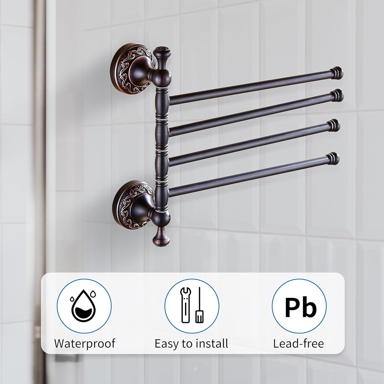 Durable Oil Rubble Bronze Brass Towel Rack Folding Bathroom Hardware