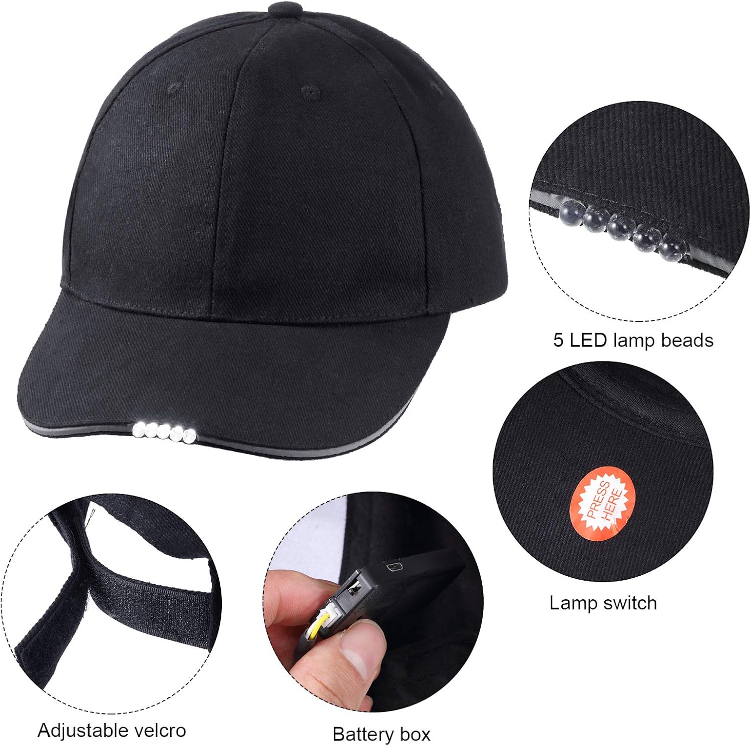 2-Piece LED Baseball Cap for Fishing Camping More