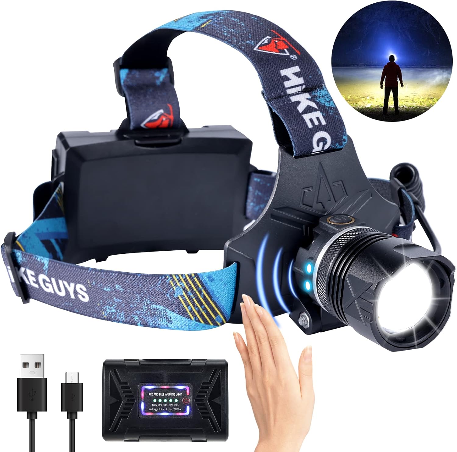 Ndeplis 90000 Lumens LED Headlamp Rechargeable Waterproof