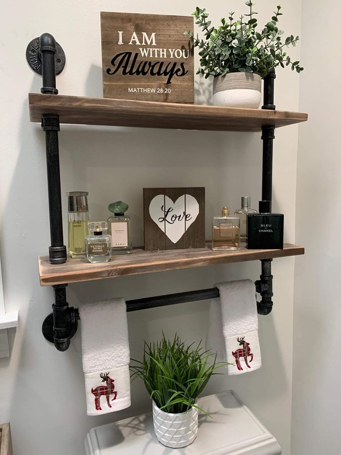 Rustic Wood Floating Towel Shelf