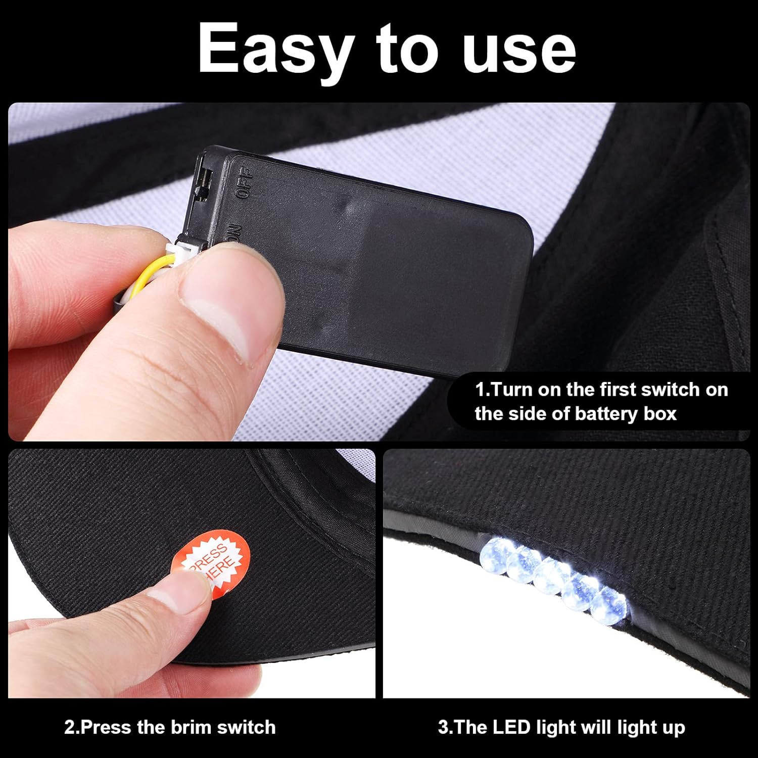 Durable LED Baseball Cap for Camping Fishing - 5 LED Lightweight Headlamp