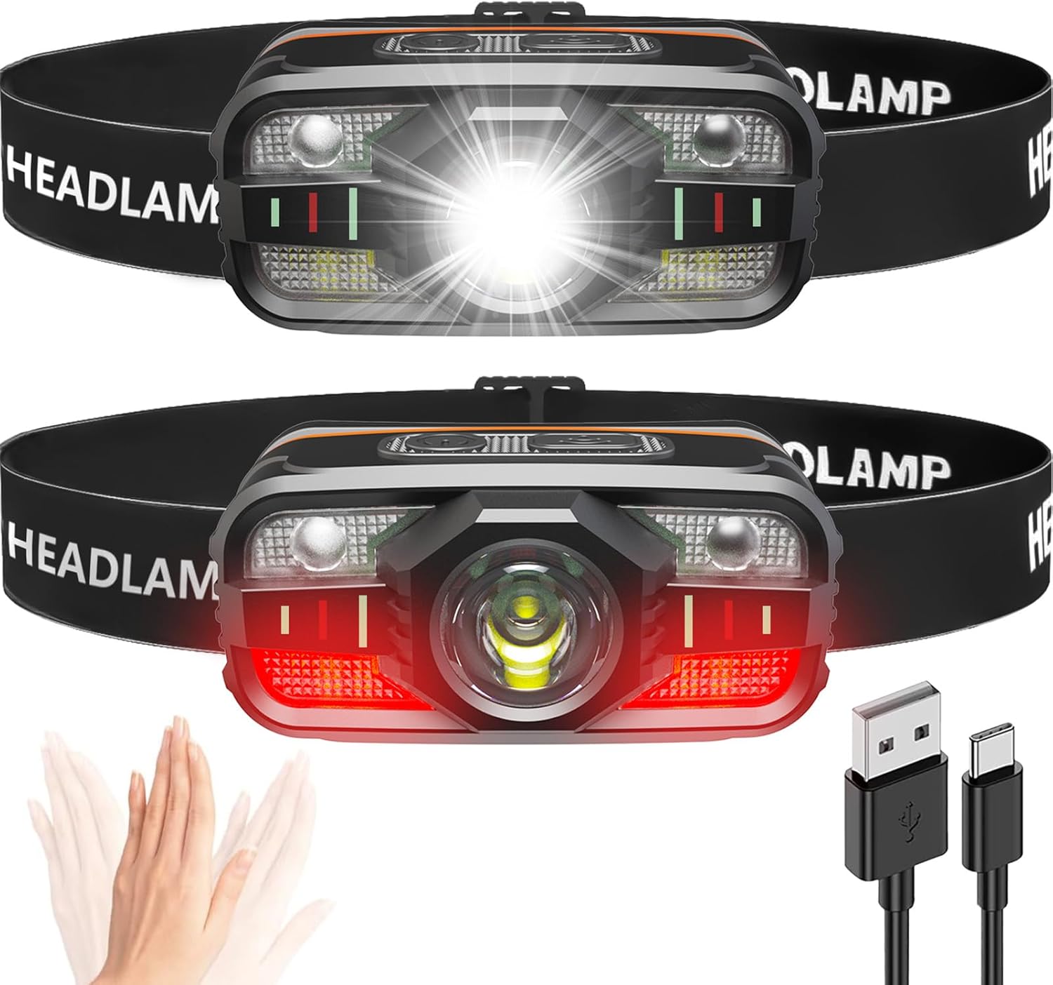 Two-Piece Rechargeable Headlamp Set for Camping Hiking Fishing