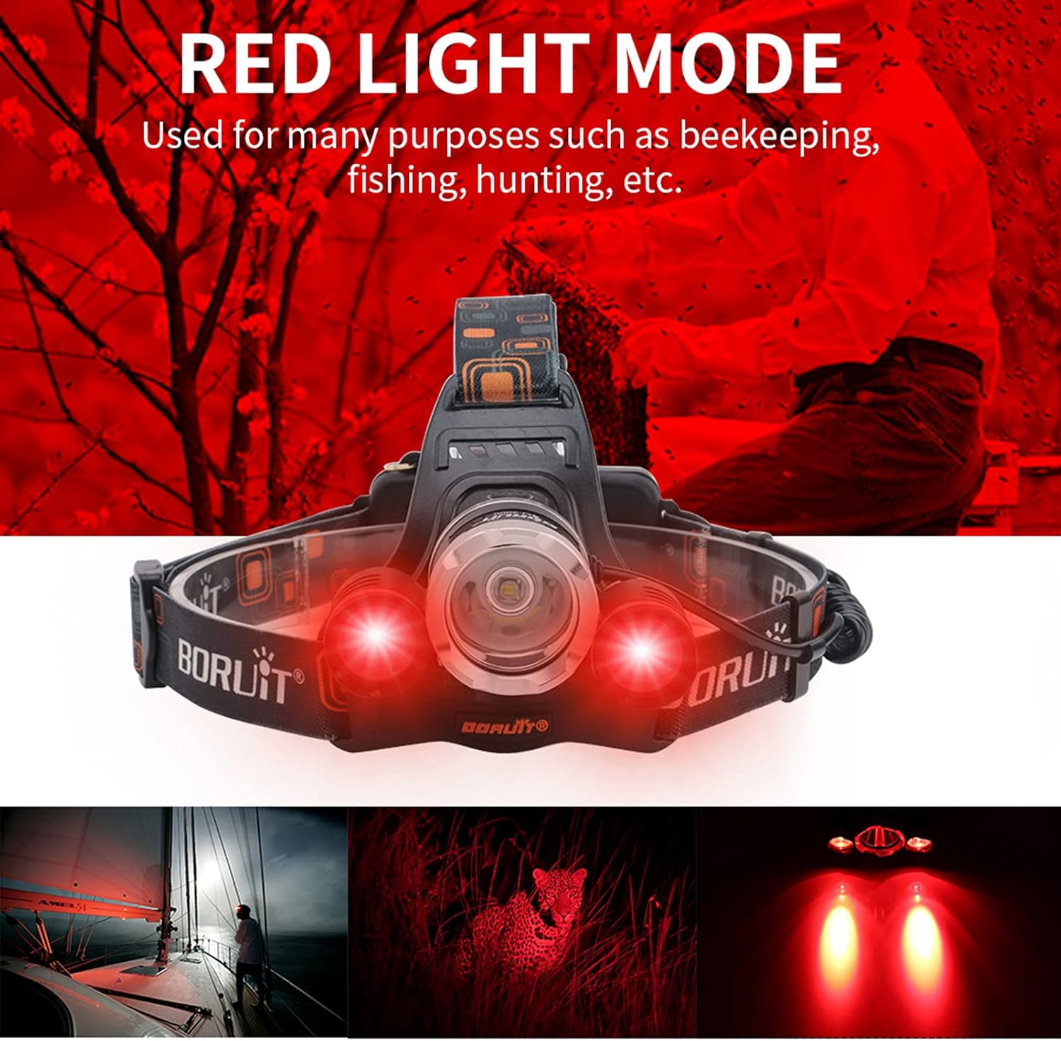 Versatile 5000 Lumens Rechargeable Headlamp for camping fishing and hunting