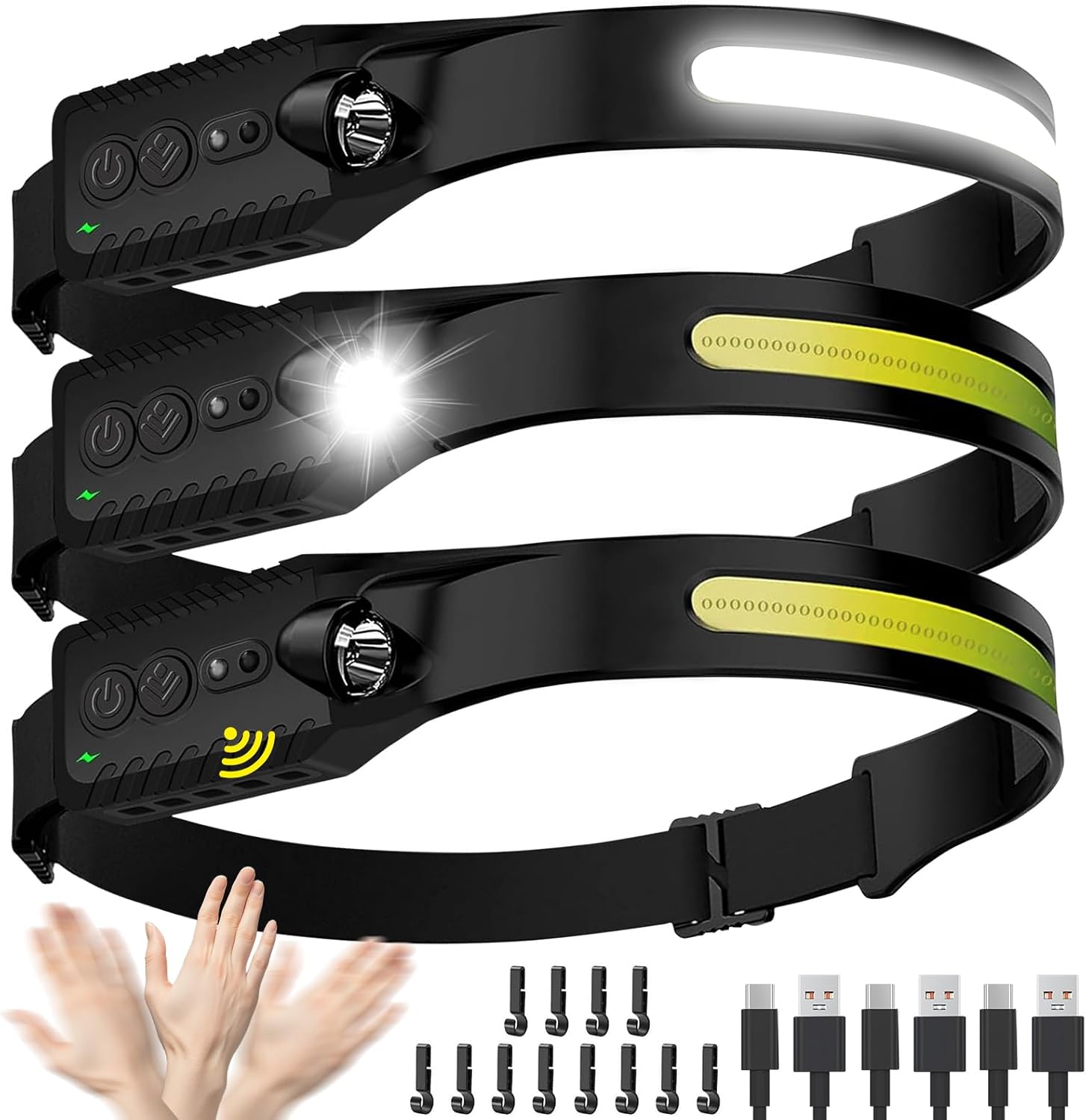 3-Piece Rechargeable LED Headlamp Set AFE 230 Wide Beam Waterproof