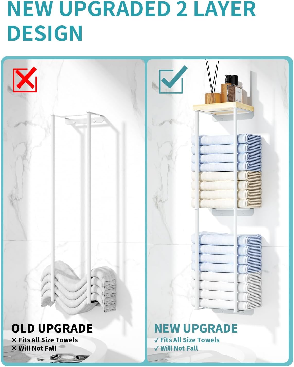 Anfeichen 2-Tier Wall Towel Rack White