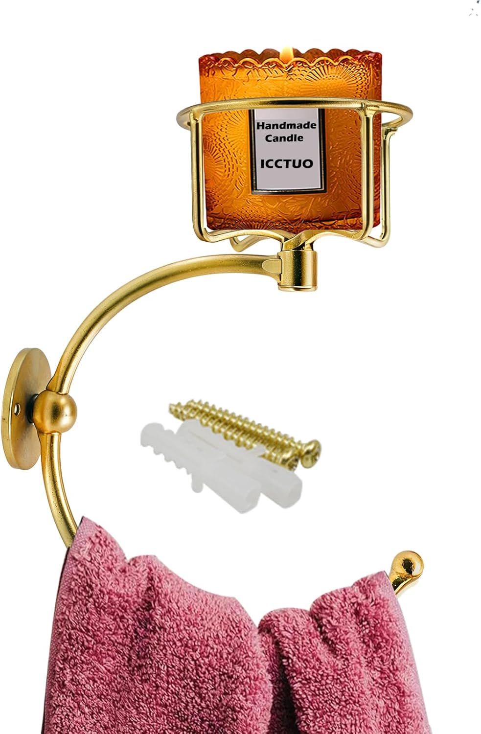 Gold-Tone Towel Holder with Candle Bin for Bathroom More