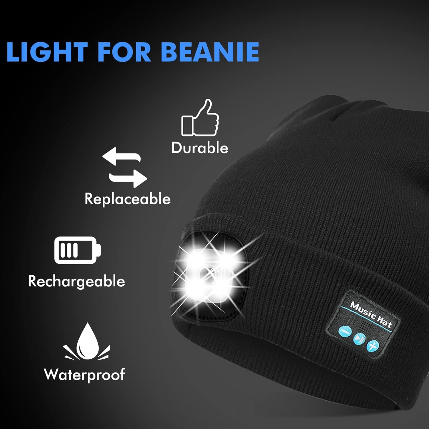 Powerful Safe Rechargeable LED Flashlight for Beanie Hats