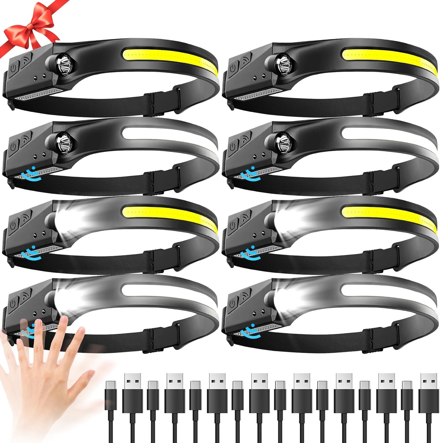 AXRUNZE Rechargeable LED Headlamp Set 8-Piece with 230 Wide Beam