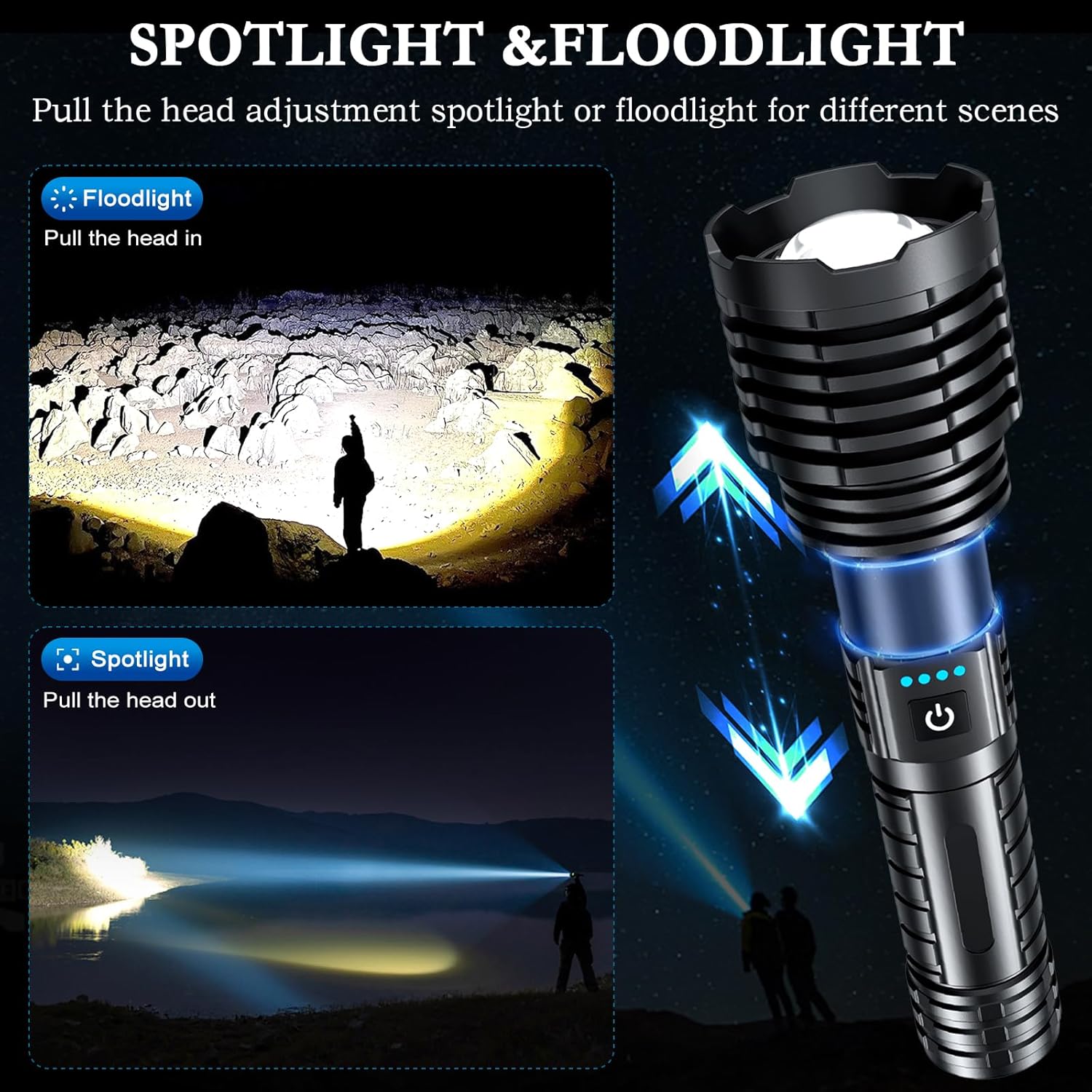 Rechargeable Tactical Flashlight 1800000 Lumens 5 Modes Waterproof 31 Hour Runtime