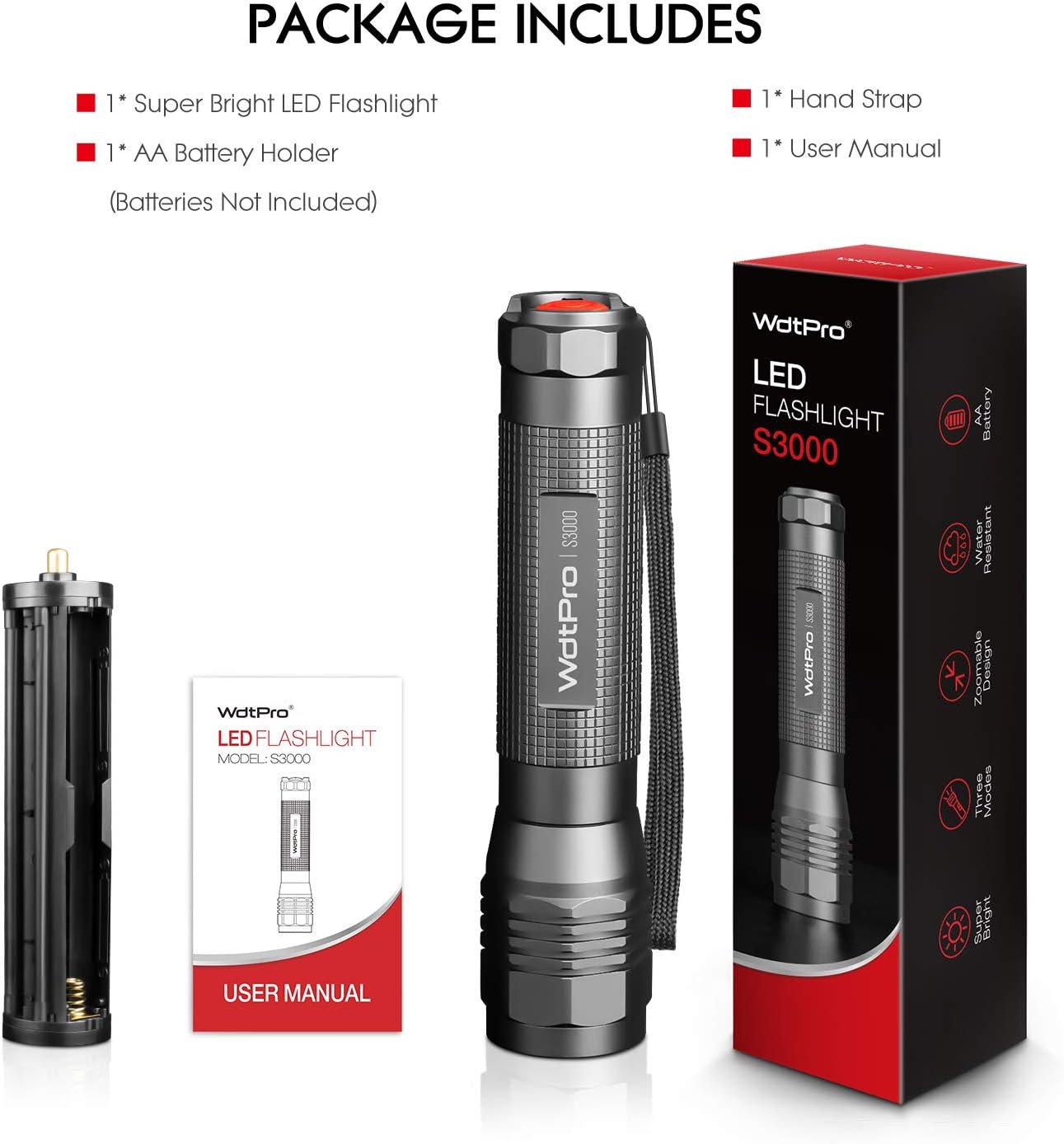 WdtPro High-Powered LED Flashlight S3000