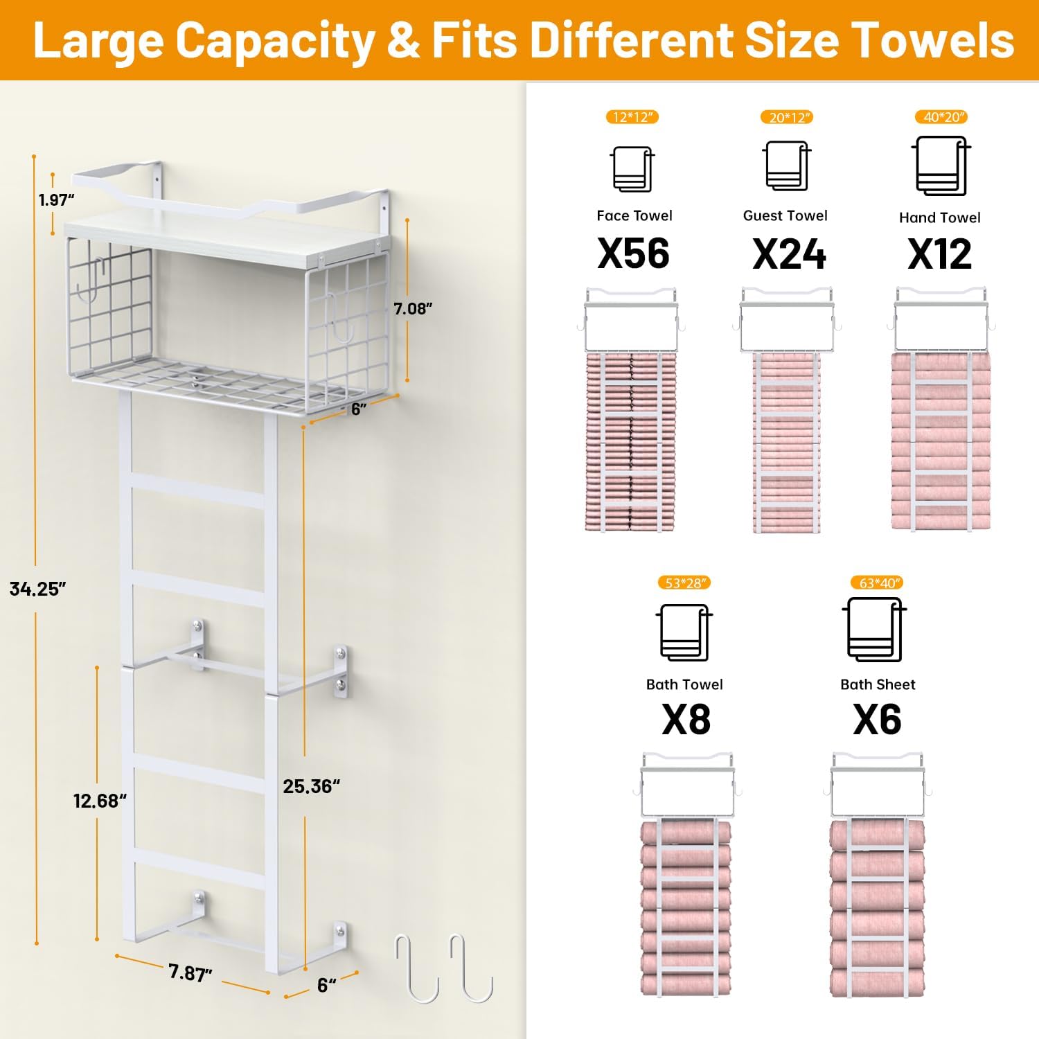 Perfect 34inch Towel Rack for Bathroom Storage