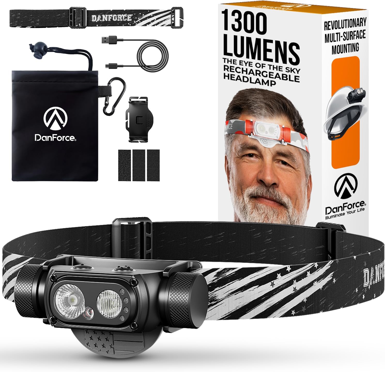 DanForce Rechargeable Headlamp 1300 Lumens