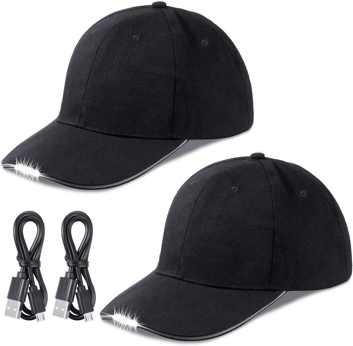 2-Piece LED Baseball Cap for Fishing Camping More