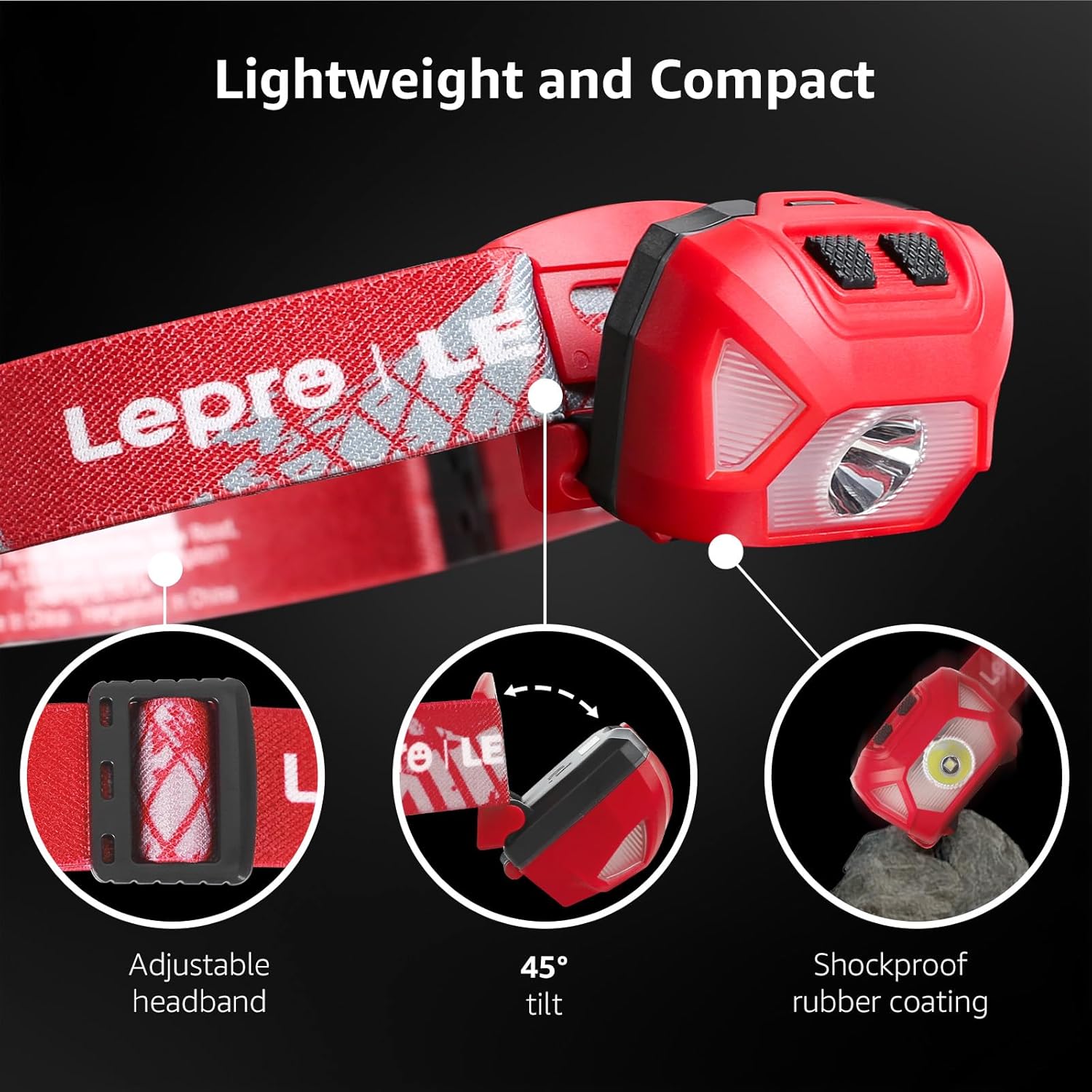 Sunbrighter Red LED Headlamp with 1300Lux - IPX4 Waterproof for Hiking and Camping