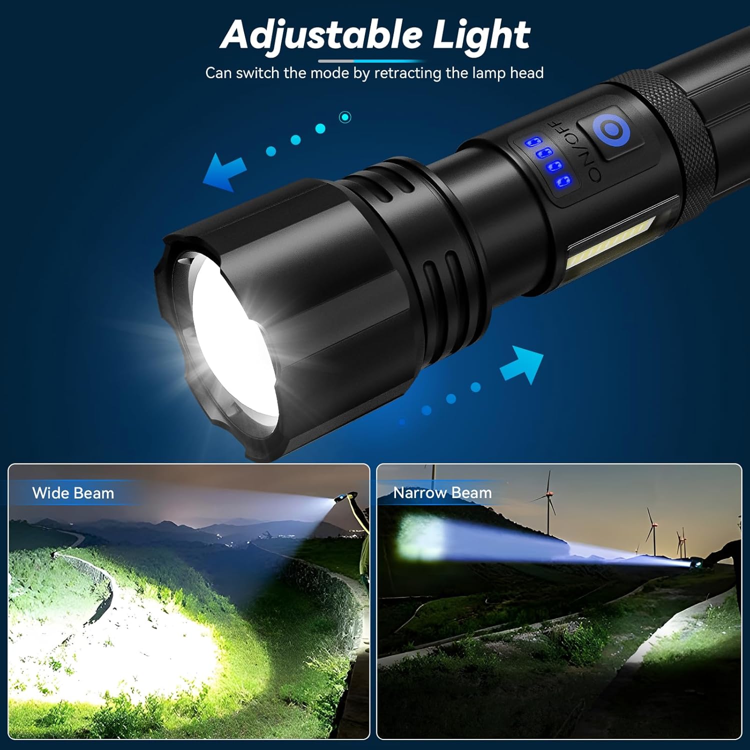 900000 LUMEN rechargeable flashlight 7 modes waterproof