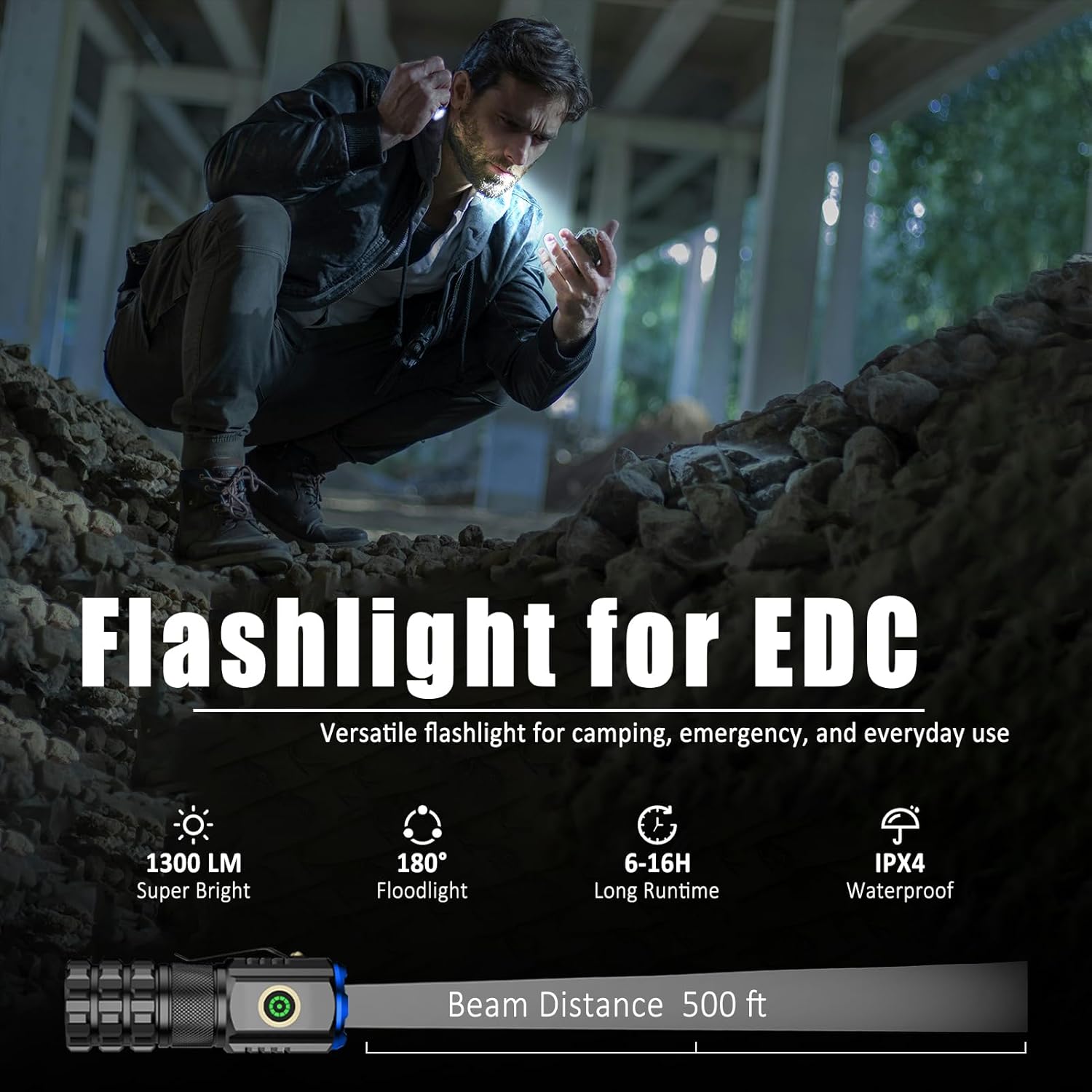 Mini EDC Flashlight for Camping Hiking Emergency Use