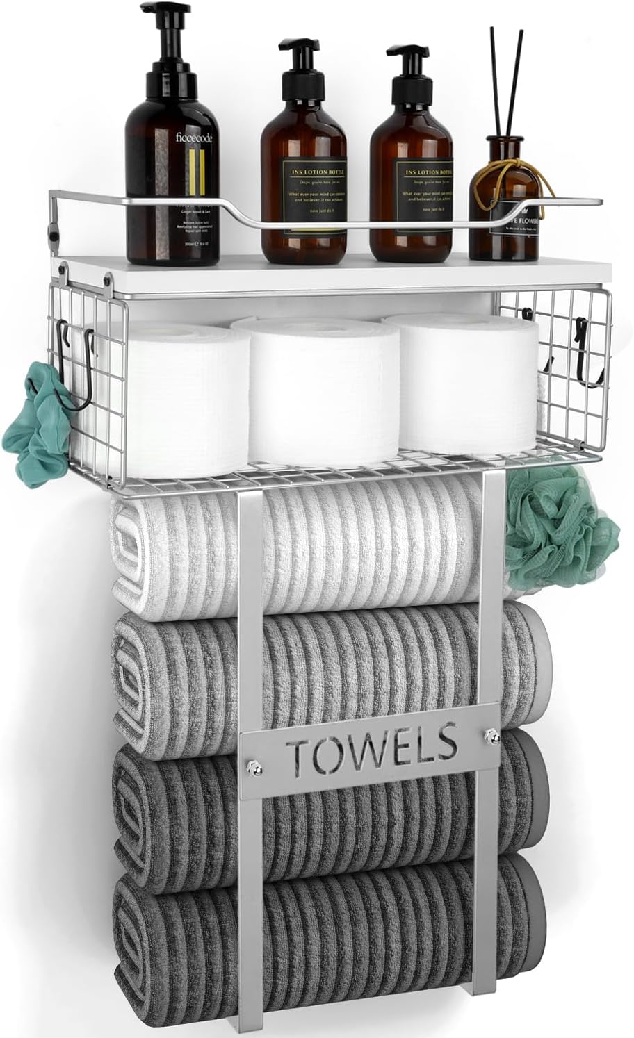 A Etior Towel Rack Wall-Mounted Bath Organizer Silver