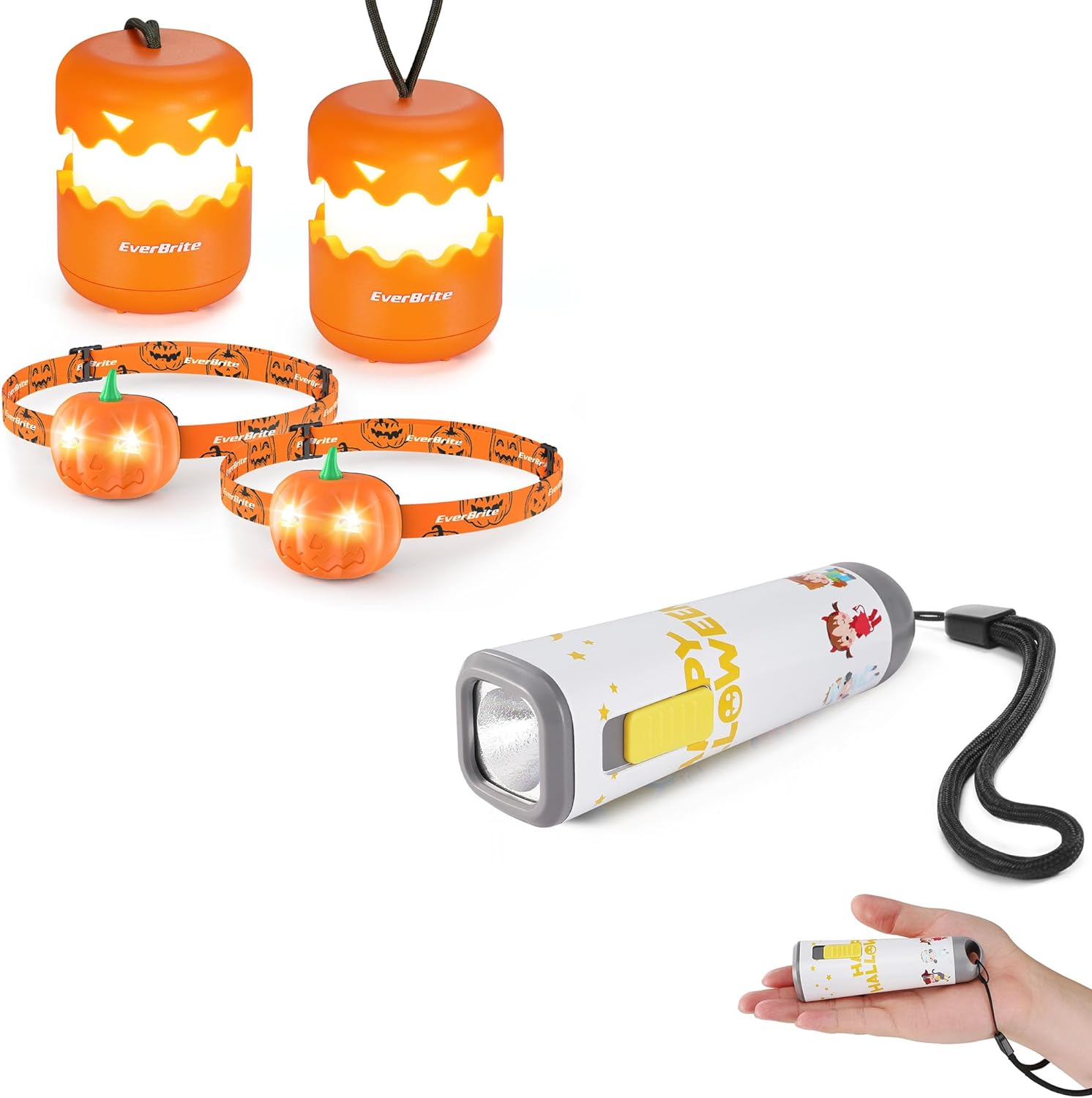 EverBrite Halloween pumpkin lantern and headlamp set with 1-pack flashlight