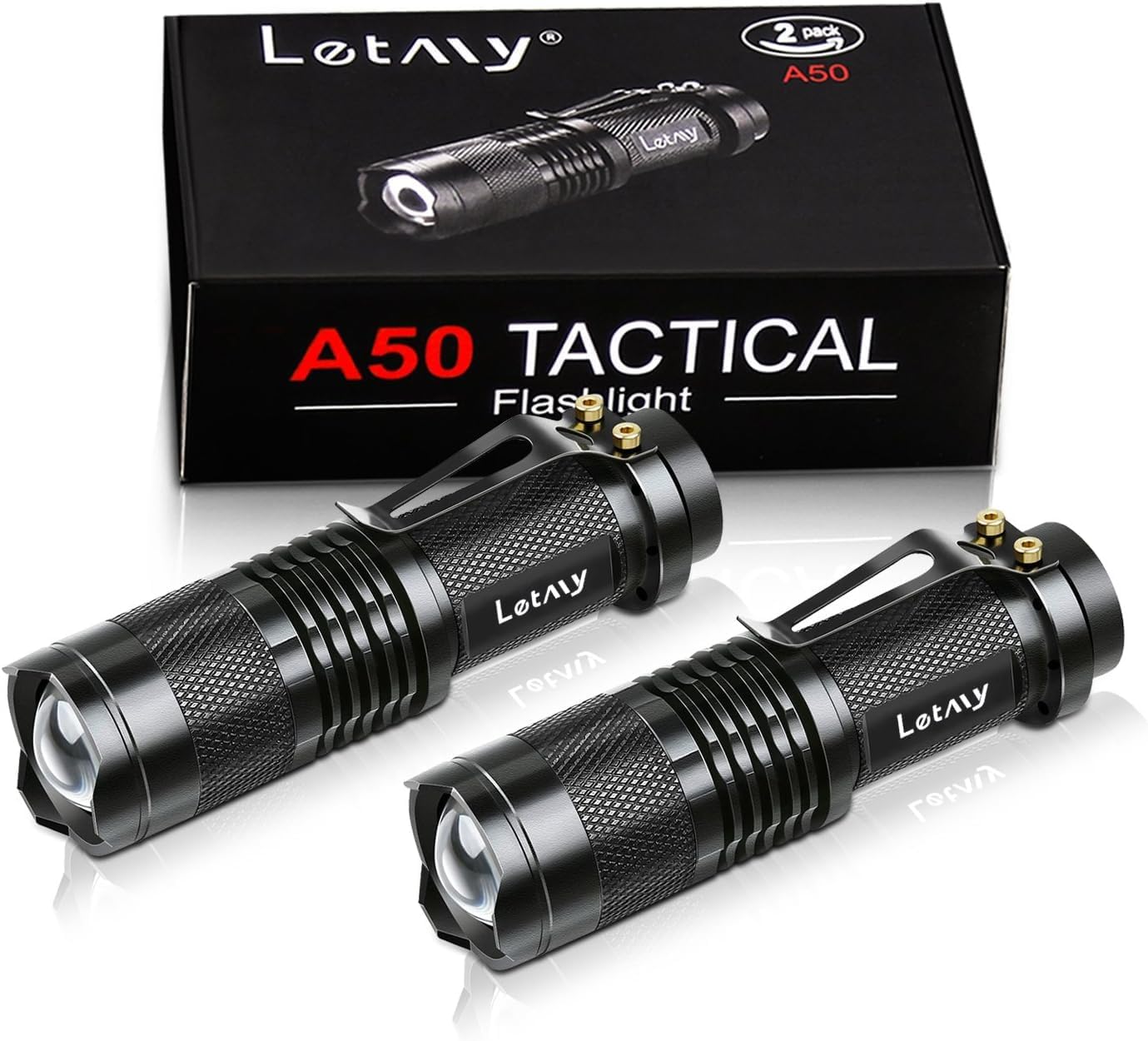 LETMY Tactical Flashlight 300 Lumens 3 Modes Waterproof 2-Pack