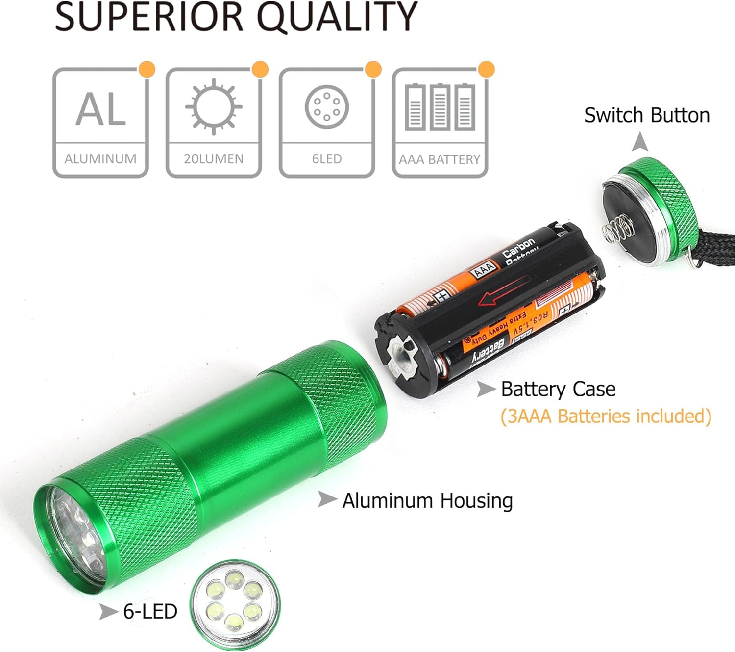 JS20-LED Aluminum Flashlight Set with Lanyard Batteries Included