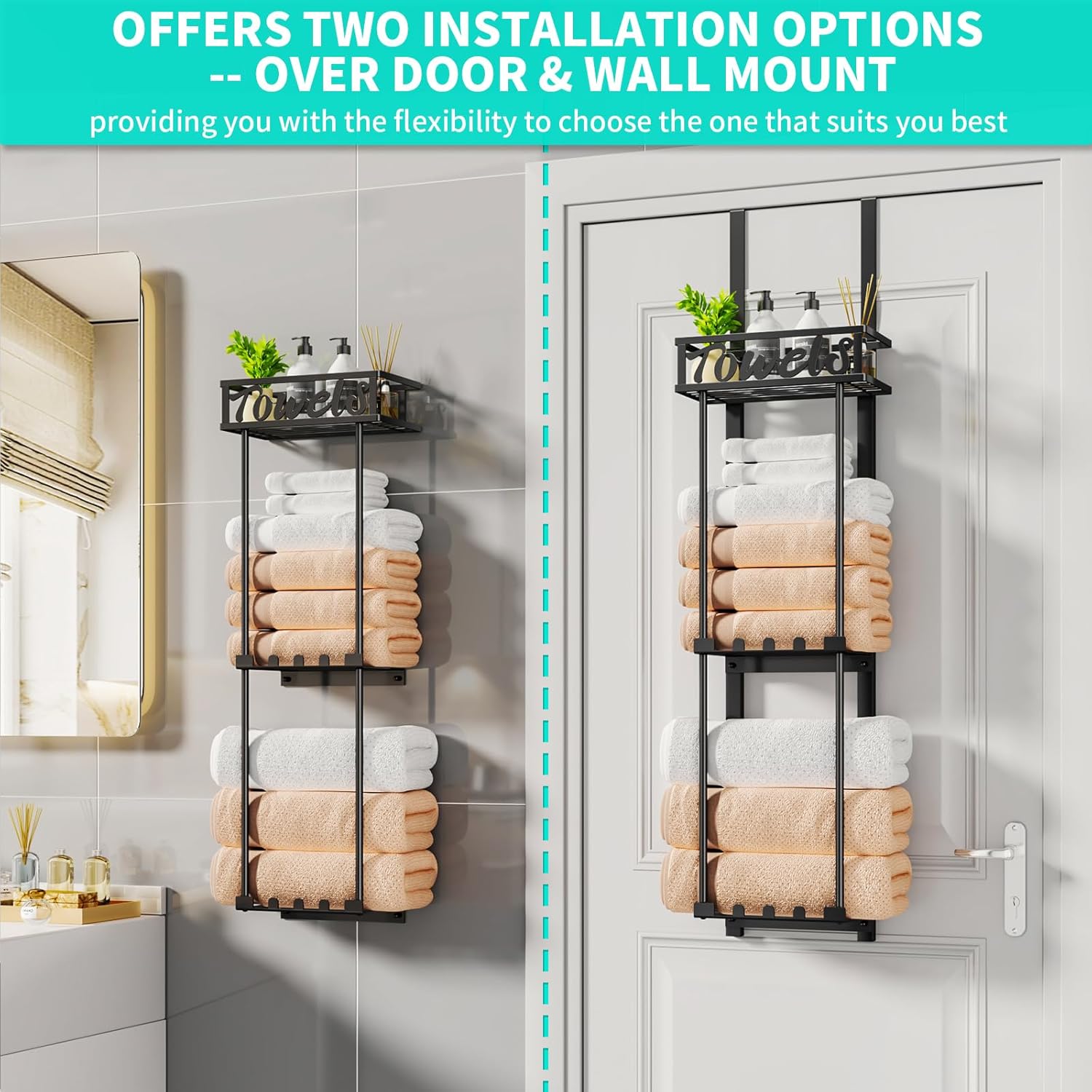 3-Tier Towel Rack Organizer for Small Bathroom Black