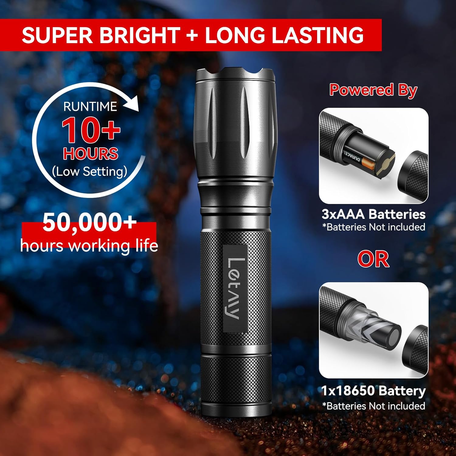 LETMYTactical Flashlight - Bright Waterproof 2 Pack for Camping Emergencies