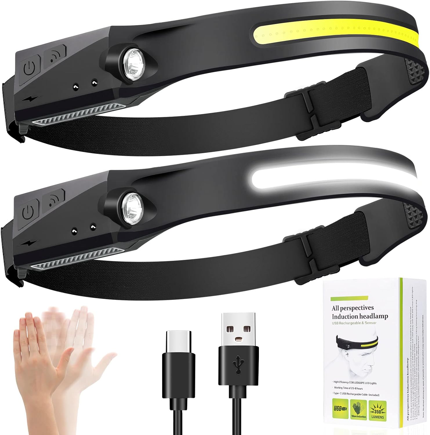Ginlpd Rechargeable 2-Pack LED Headlamp