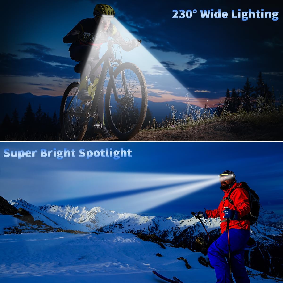 5-Piece Rechargeable 230 Headlamp with 2 Spotlights