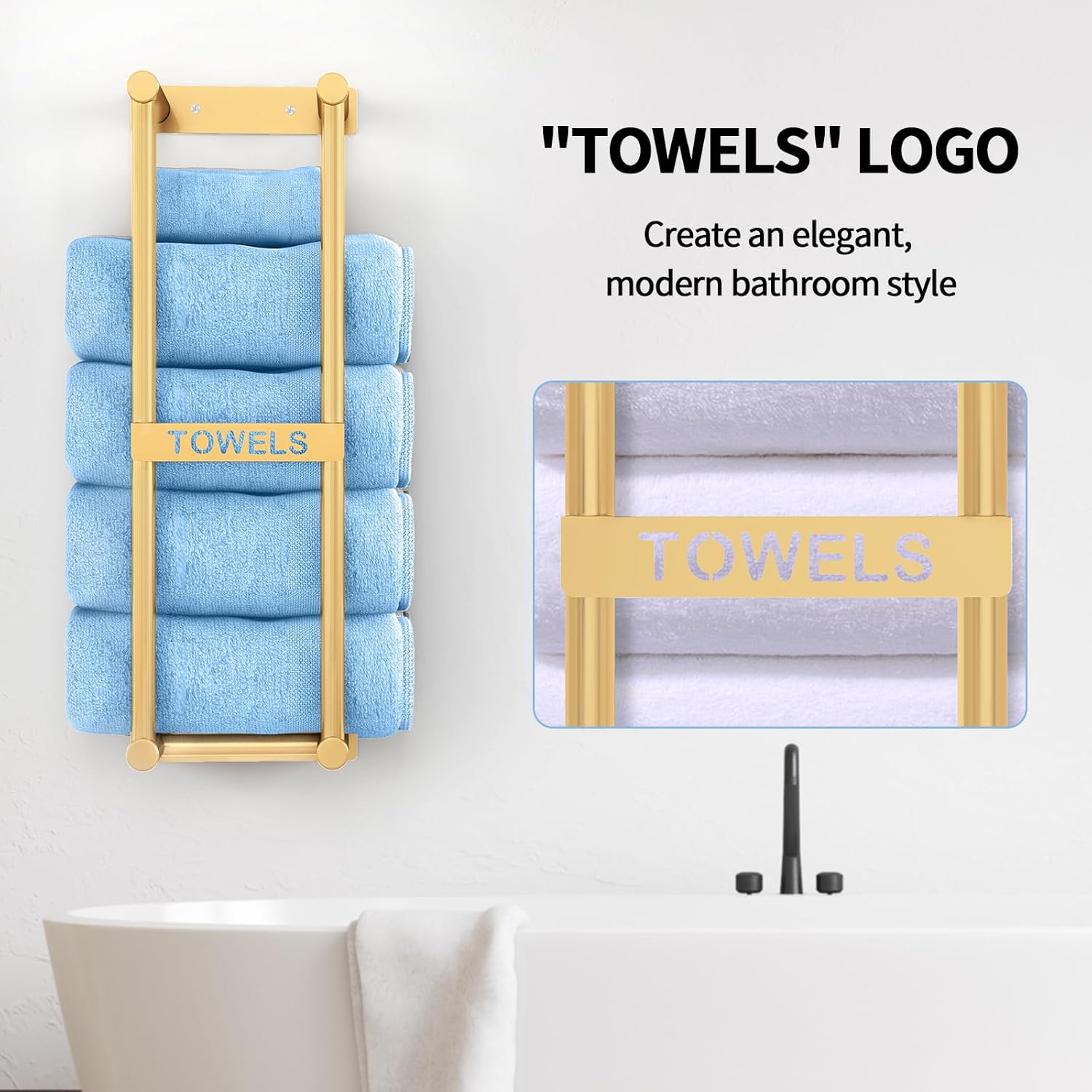 STWWO Bathroom Towel Storage Rack - Gold 4 Towels