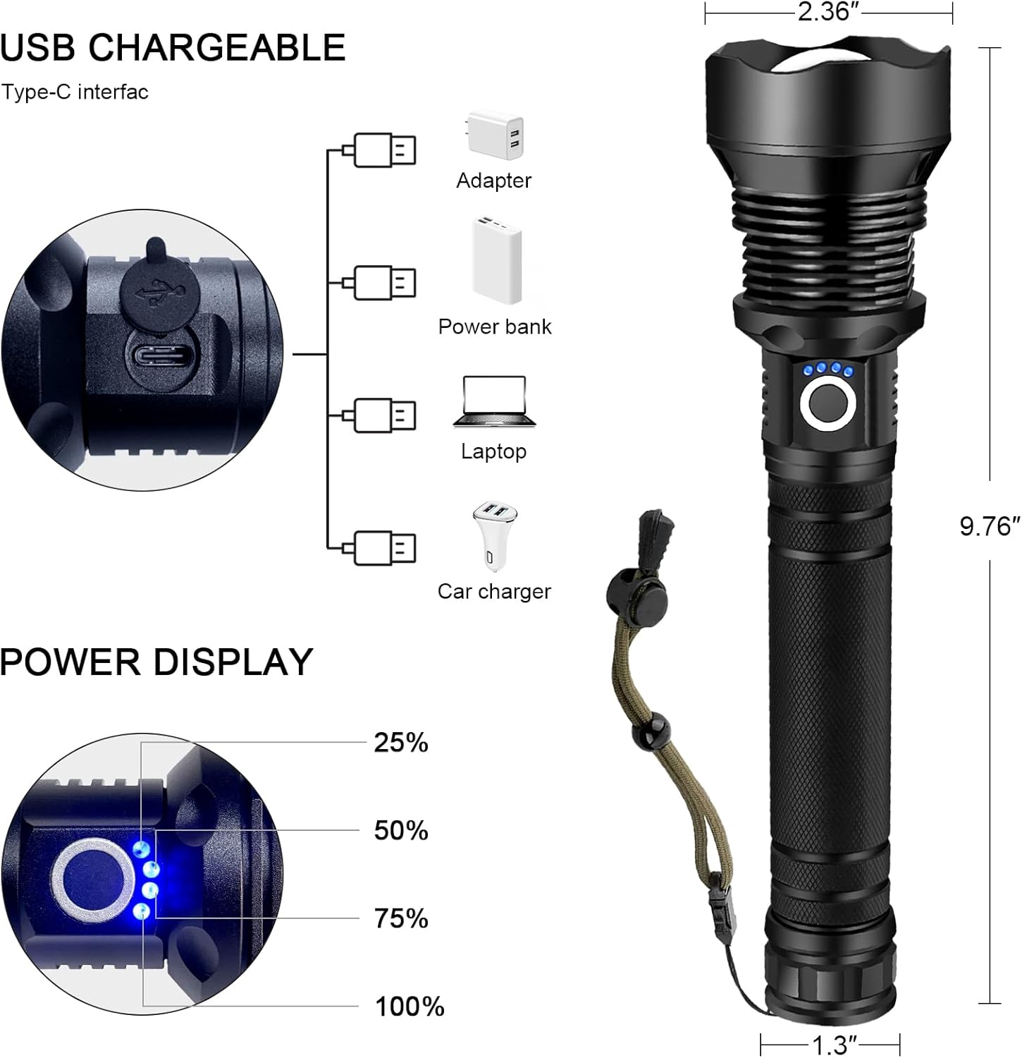 OMALIGHT XHP902 Rechargeable Flashlight
