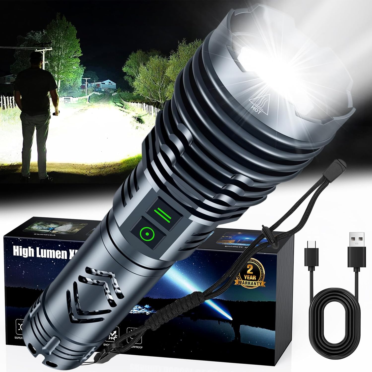 BaibianBrightest Rechargeable Flashlight with 1500000 LUMENS