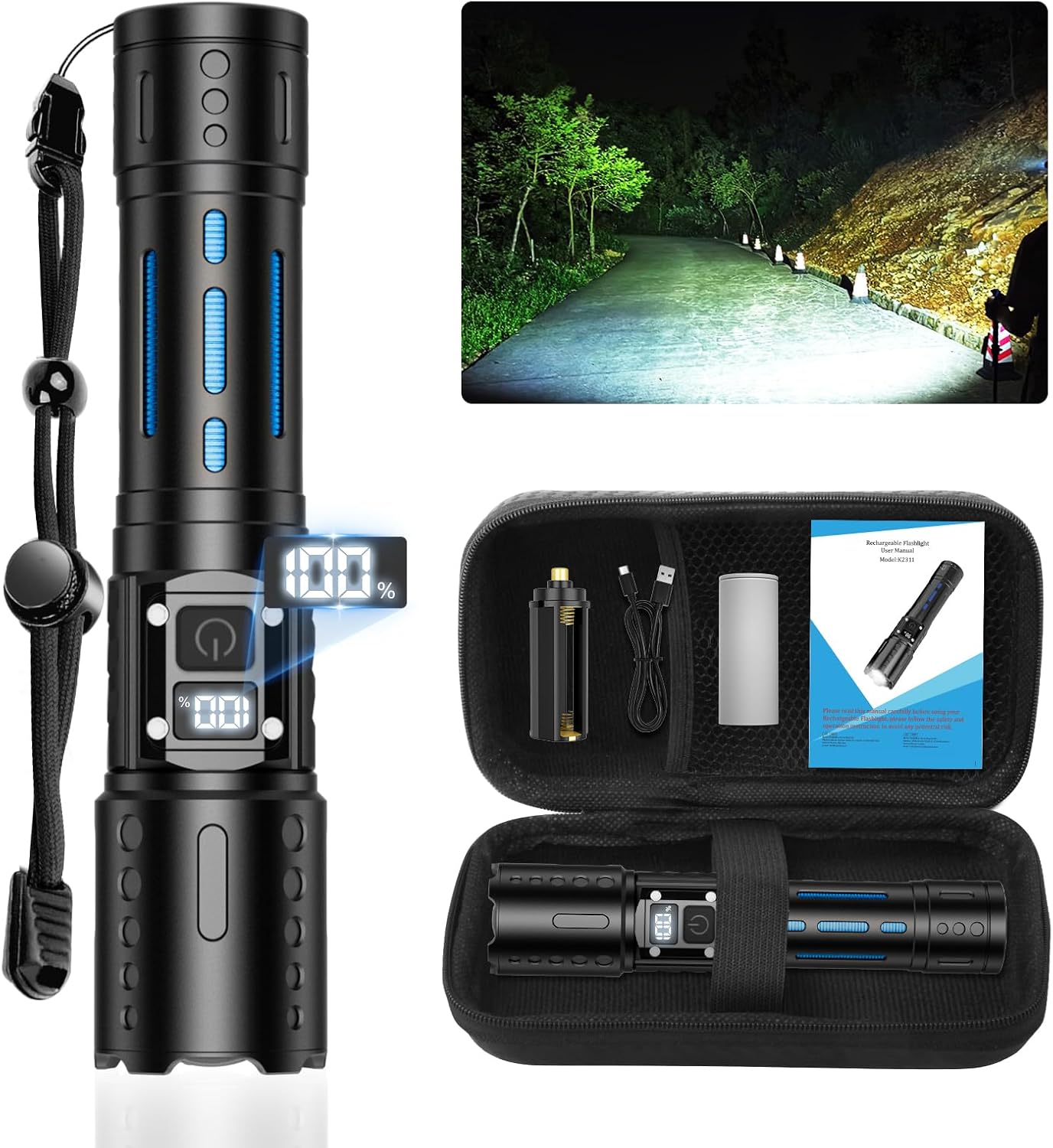 NETCAN 50000 Lumens Rechargeable Flashlight