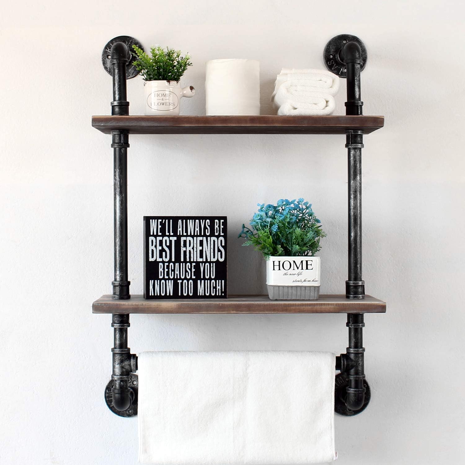 Rustic Wood Floating Towel Shelf