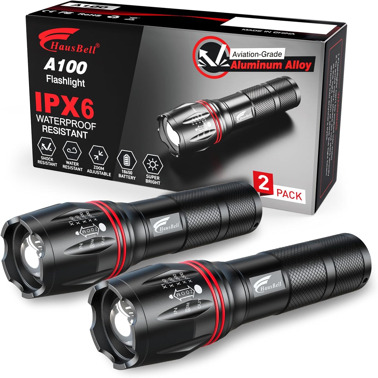 HAUSBELL A100 LED Flashlight - Bright Compact and Tough