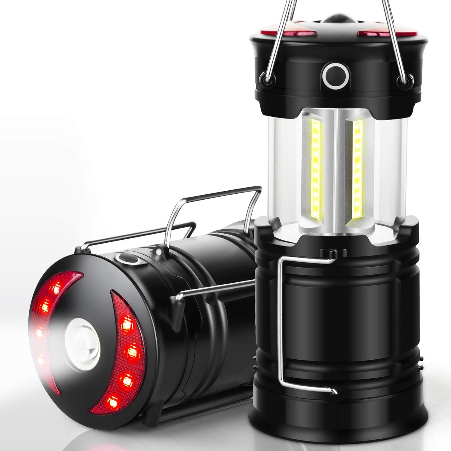2-Piece Rechargeable LED Camping Lantern with Red Warning for Survival