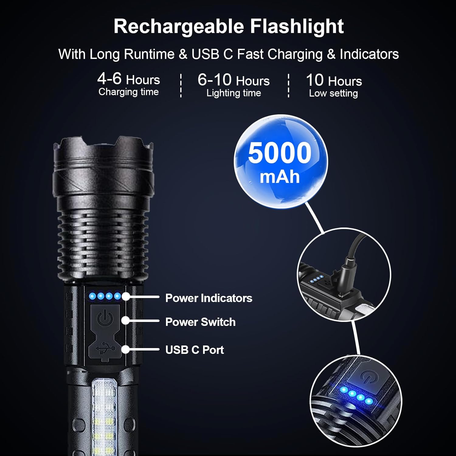 Handheld Flashlights for Tough Jobs Zoom Function 1000000 Lumens with Dual Illuminations