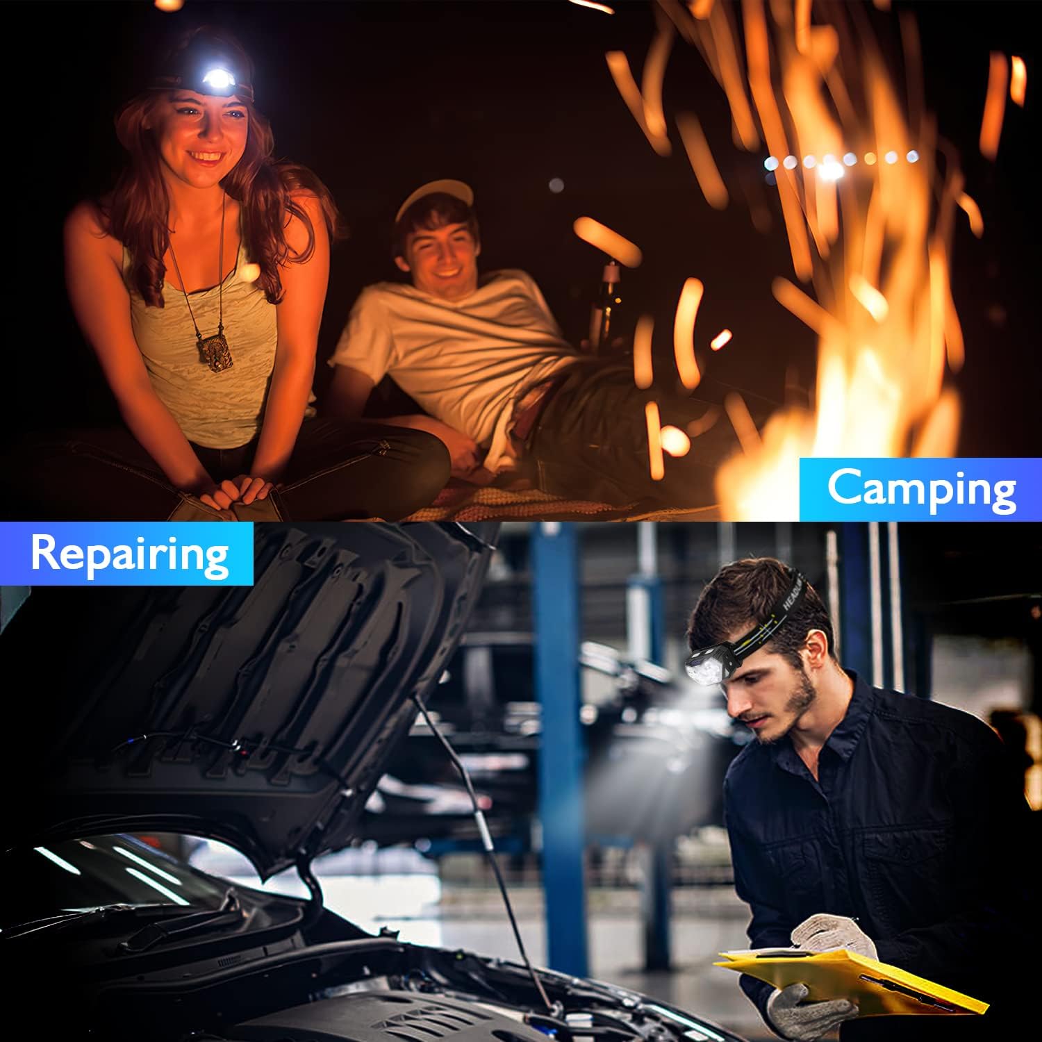 2-Piece Rechargeable Headlamp 2000 Lumens 10 Modes