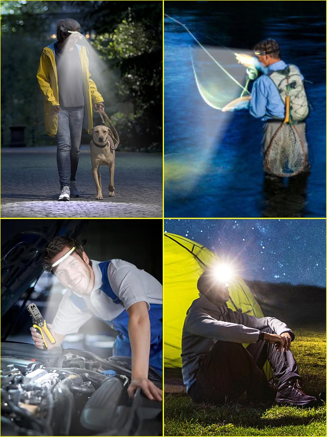 UNBON Rechargeable 230 Beam Headlamp with Motion Sensor and Hard Hat Mode