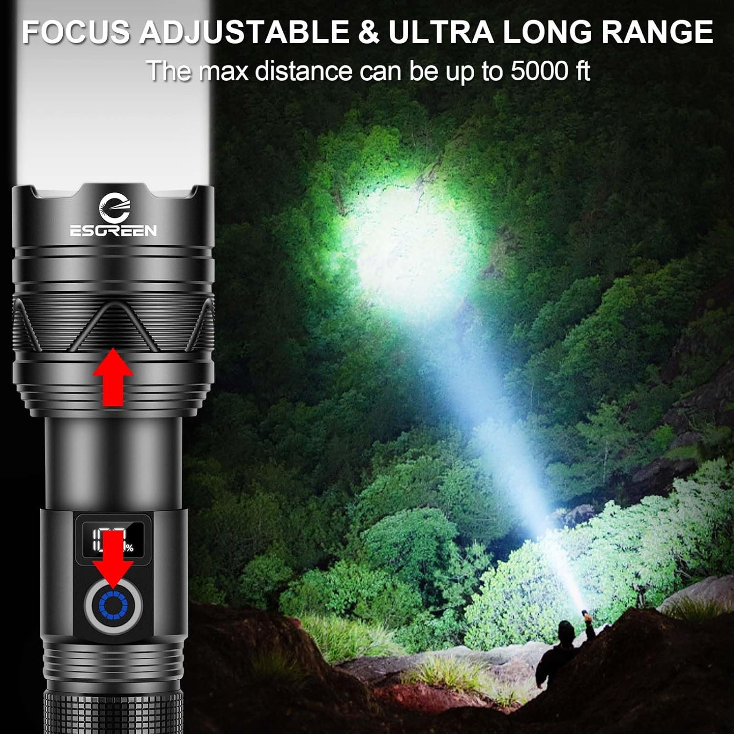 ESGREEN Rechargeable Flashlight with 5000ft Beam