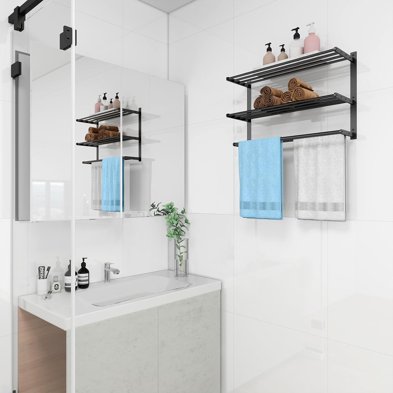 The Bethom 24 Wall-Mounted Towel Rack with 3 Tier Storage
