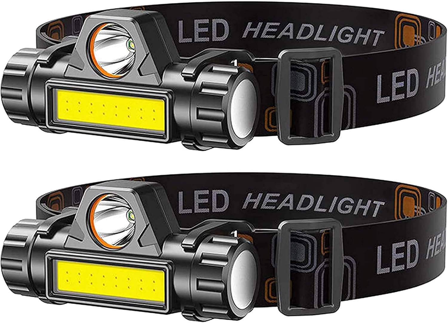 2-Piece Rechargeable Forehead Headlight for Night Walking Camping