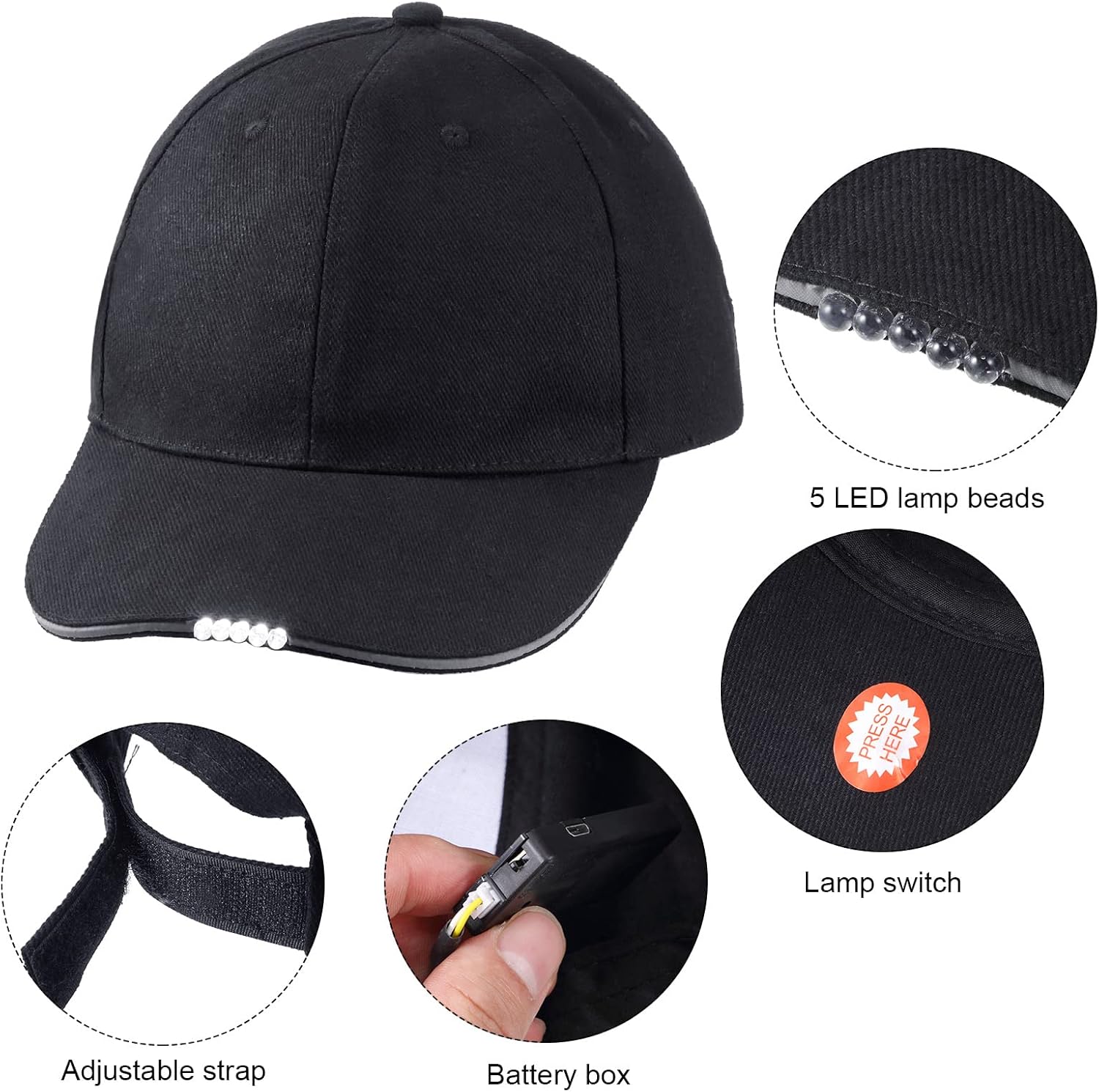 2-Piece LED Baseball Cap for Fishing Camping More