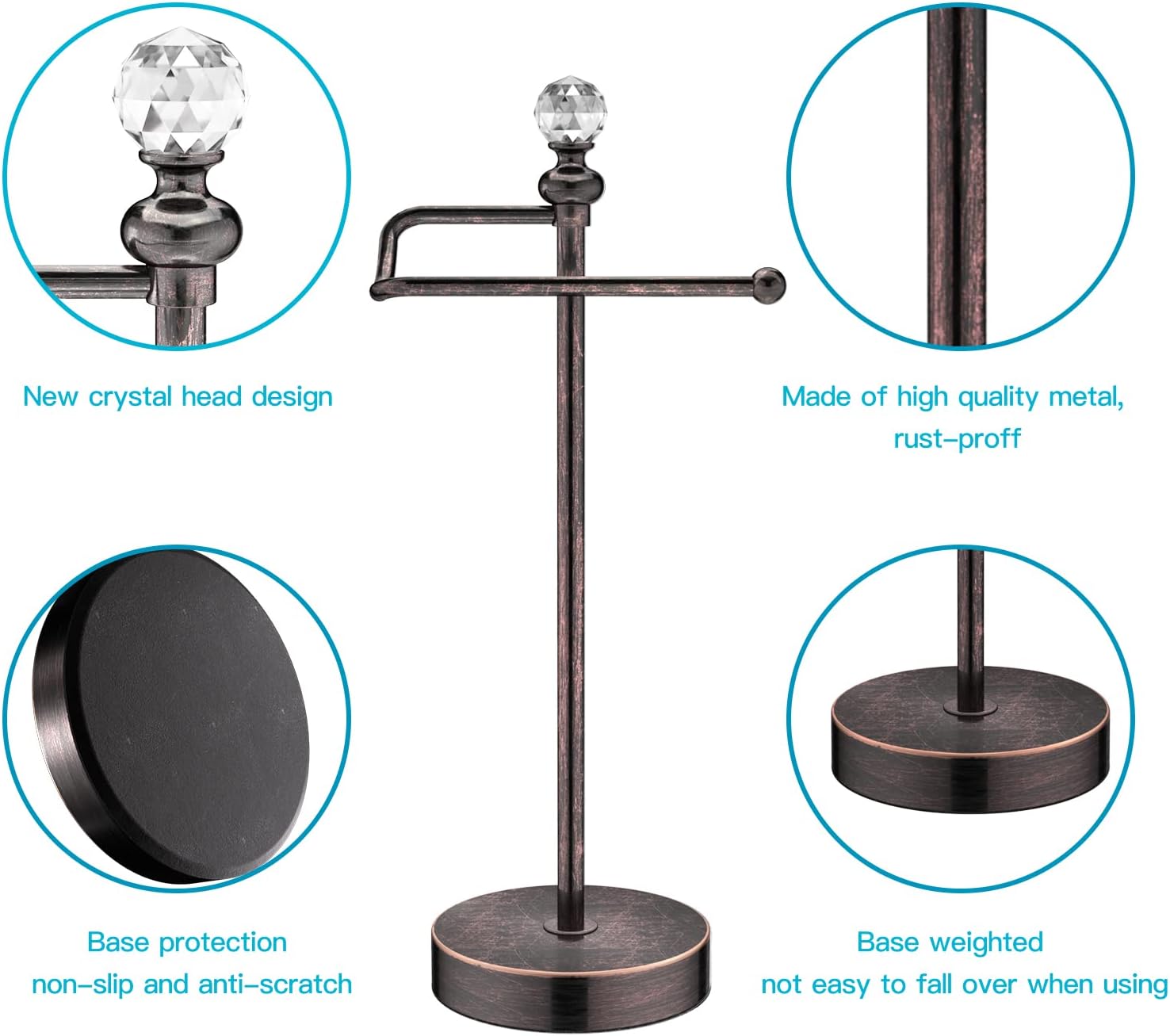 Bathroom Towel Holder with Crystal Ball Stylish Durable Towel Rack for Home