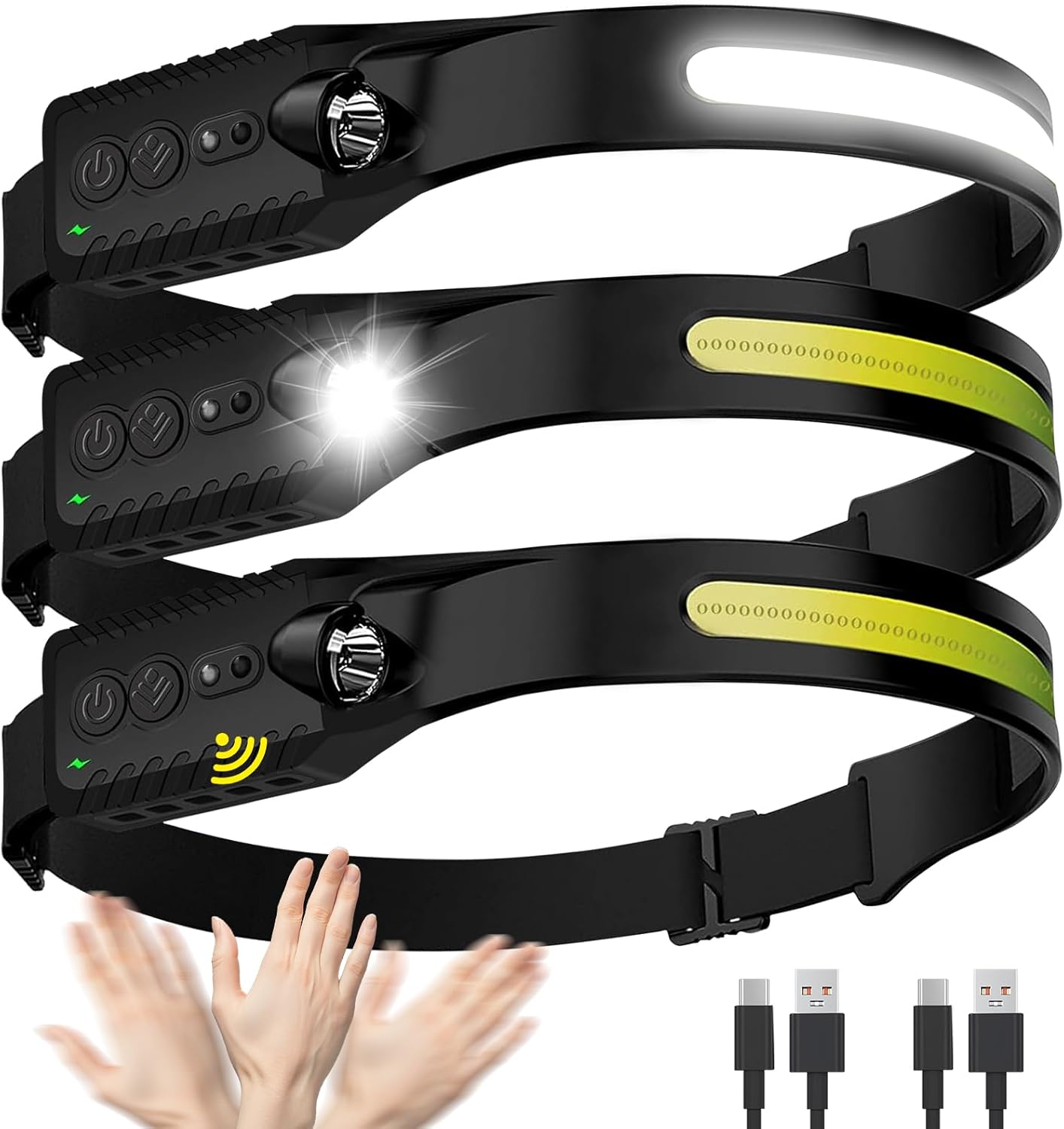 3-Piece Rechargeable LED Headlamp Set AFE 230 Wide Beam Waterproof