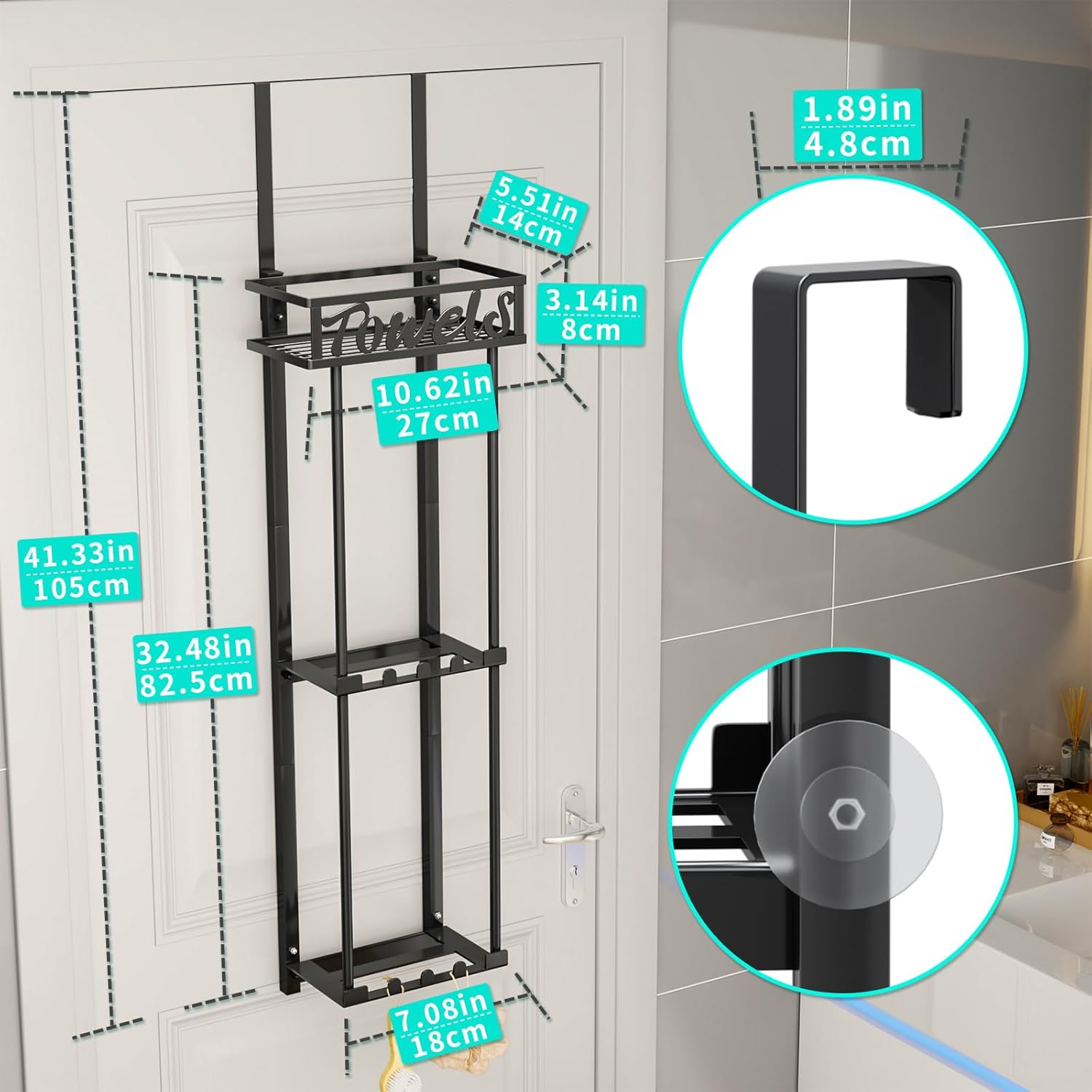 3-Tier Towel Rack Organizer for Small Bathroom Black