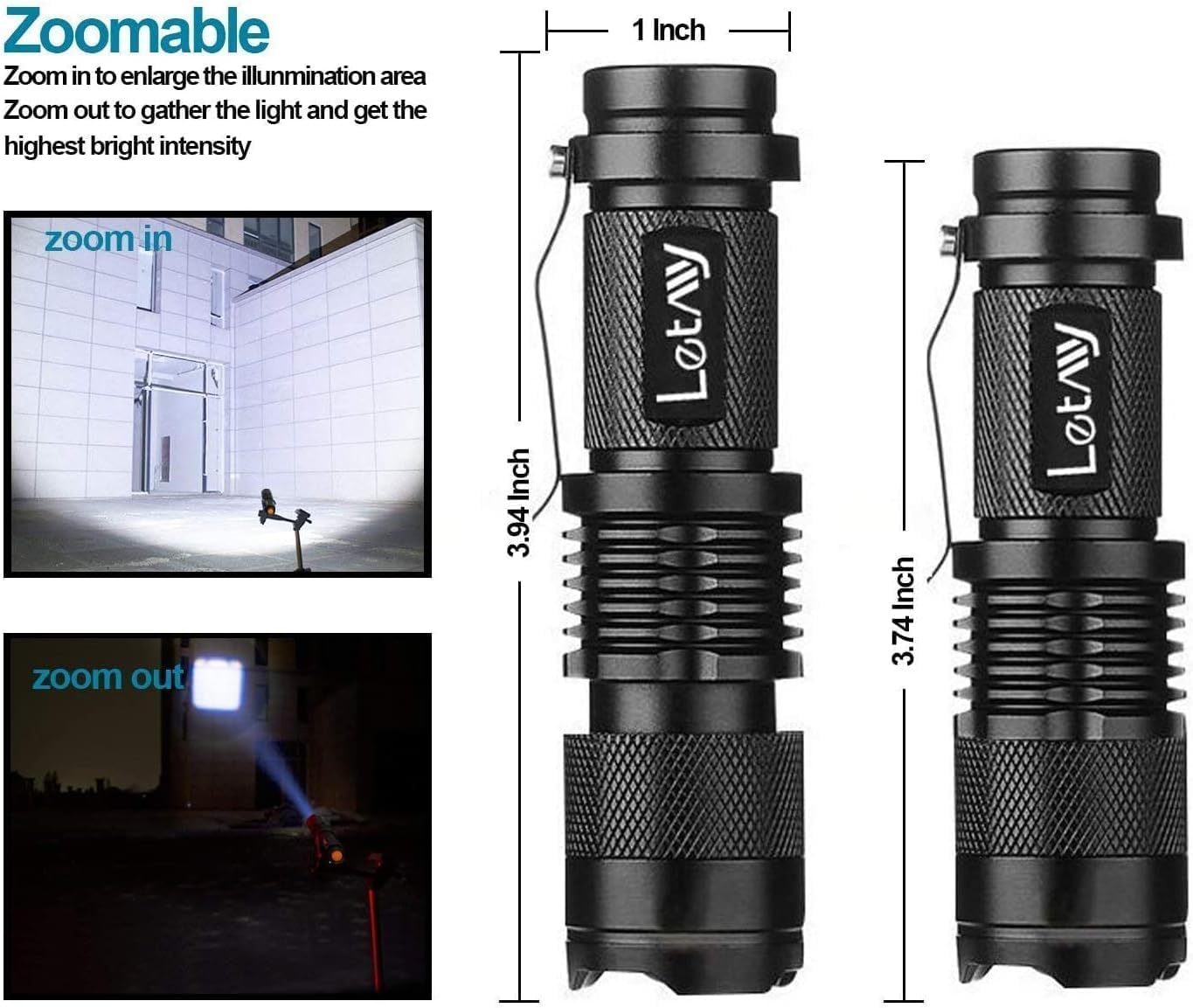 LETMY Tactical Flashlight 300 Lumens 3 Modes Waterproof 2-Pack
