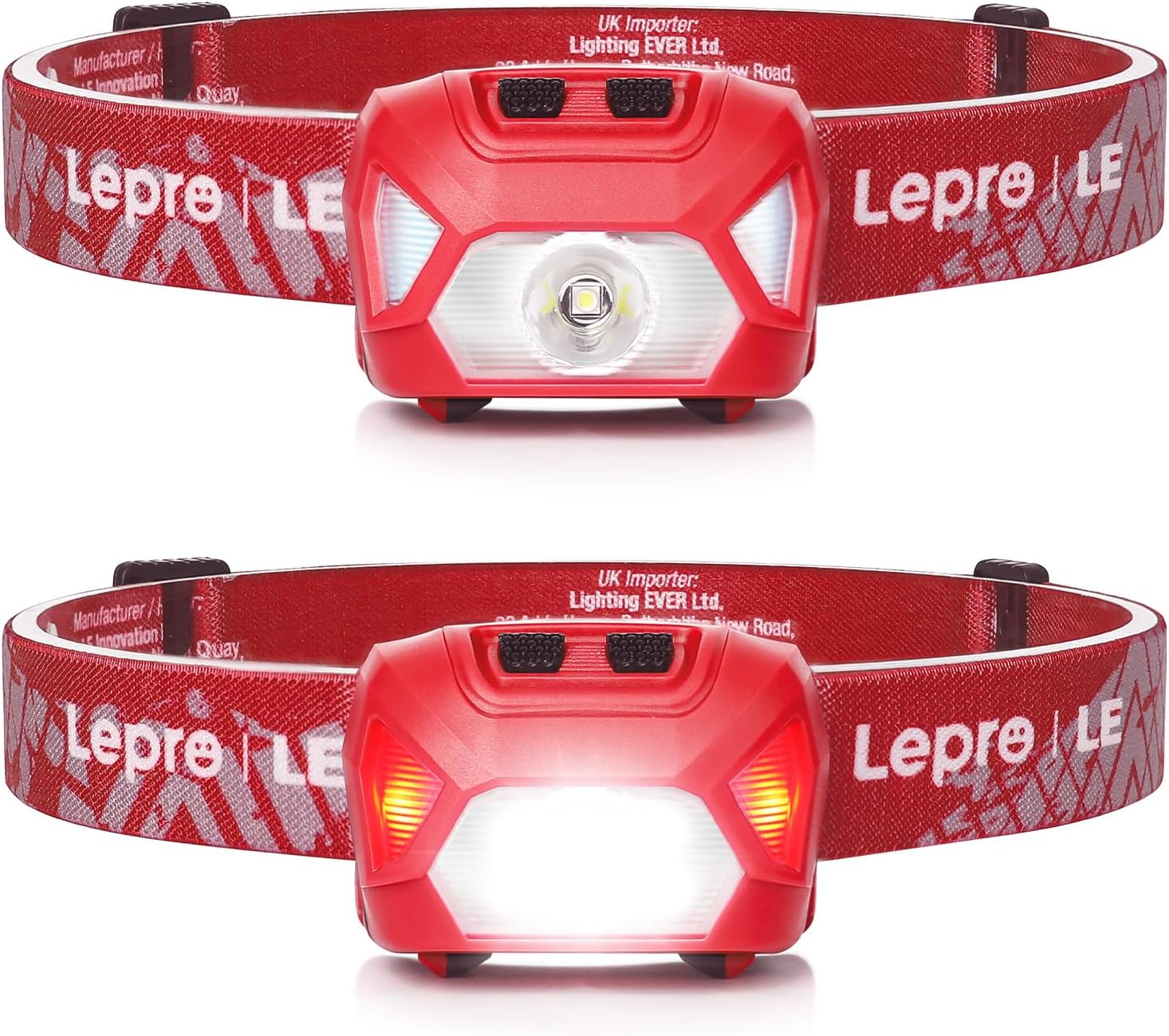Sunbrighter Red LED Headlamp with 1300Lux - IPX4 Waterproof for Hiking and Camping