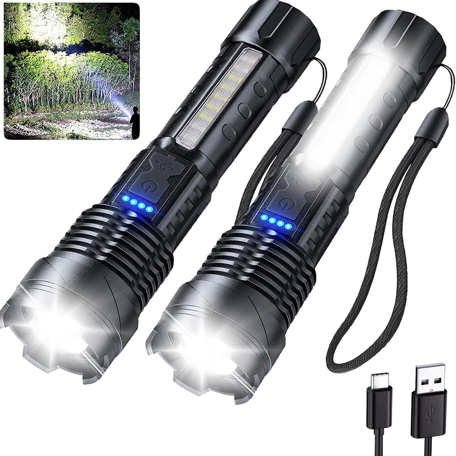 Handheld Flashlights for Tough Jobs Zoom Function 1000000 Lumens with Dual Illuminations