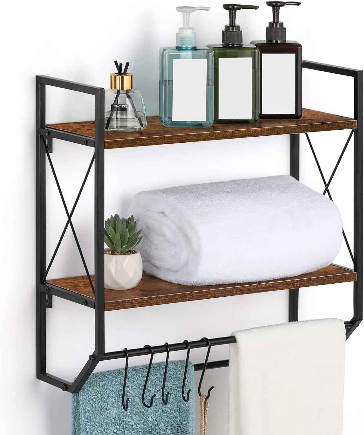 CADUKE 2-Tier wall-mounted bathroom towel rack with hooks
